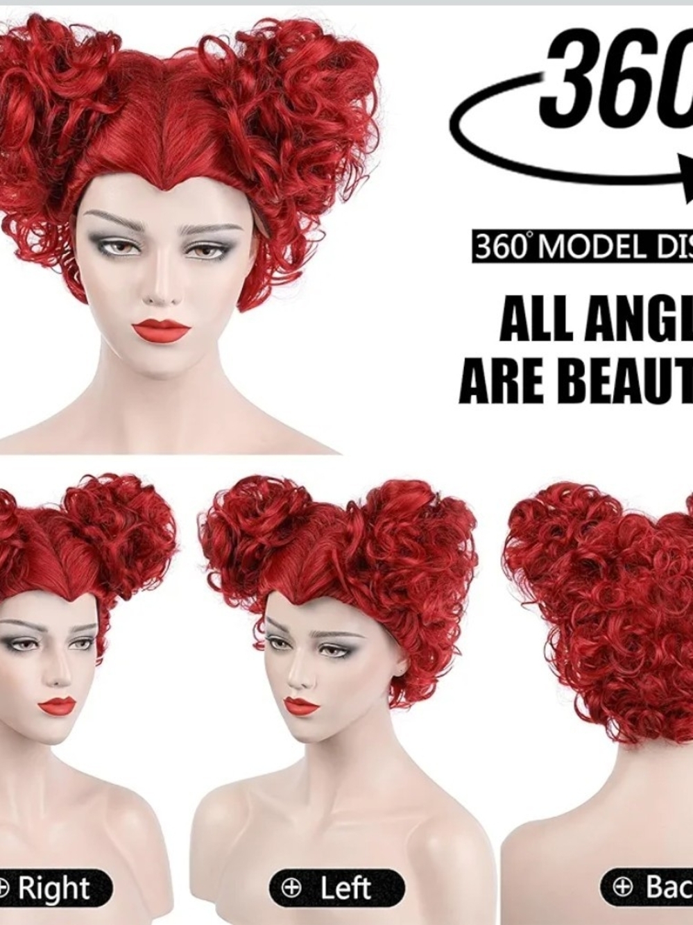 Red Queen Wig Women Two Buns Heat Resistant Synthetic Hair - Picture 5 of 14